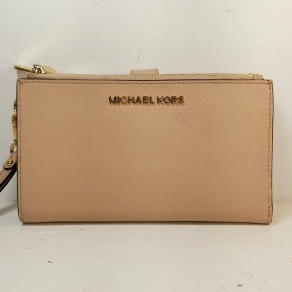 Michael Kors Jet Set Double Zip Biege Wallet Wristlet - Picture 2 of 14